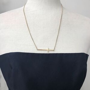Sideways Horizontal Cross Necklace‎ Pendant Gold Colored
